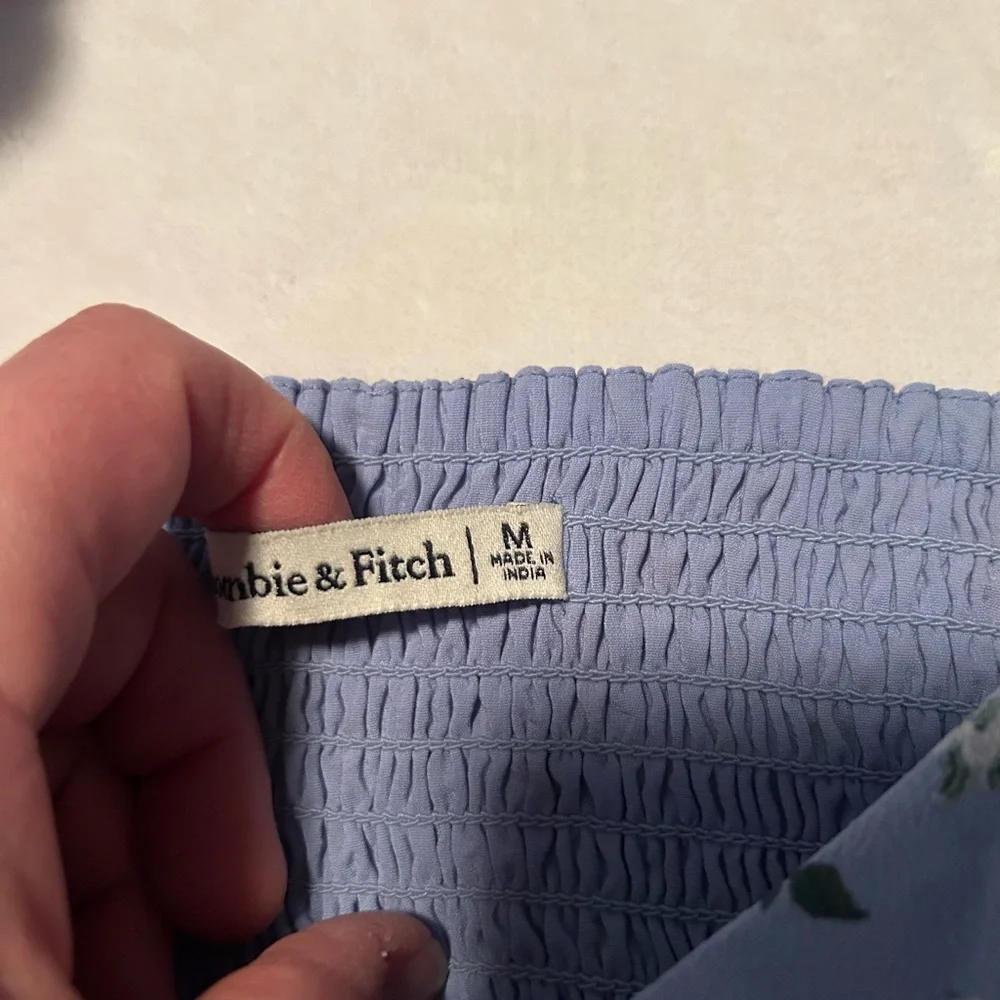 Abercrombie & Fitch Blue Bishop Sleeve Crop Blouse Sz M - Picture 4 of 7